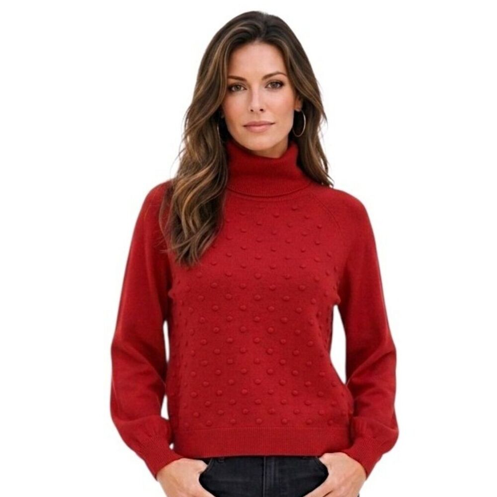 Gibson Latimer Red Popcorn Knit Ballon Sleeve Turtleneck Sweater Size XL